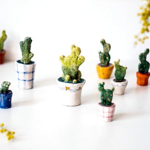 Ceramic cactus, Mini cactus, Cactus themed gifts, Plant and planter, Tiny succulent, Miniature plant, Pottery figurines, Clay cacti Ceramics