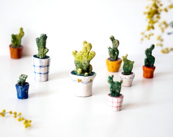 Ceramic cactus, Mini cactus, Cactus themed gifts, Plant and planter, Tiny succulent, Miniature plant, Pottery figurines, Clay cacti Ceramics