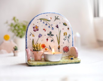 Ceramic wall art, Wall hanging, Wall shrine, Wall altar shelf, Wall sconce, Boho decor, Tiny Shelf, Hanging Art, Bohemian decoration, Clay