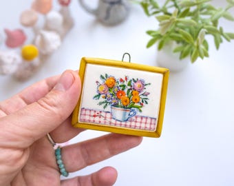 Bouquet unique miniature ceramic wall art, Landscape illustration, Miniature, Nature, Ceramic, Home decor, Wall hanging, Tile wall art