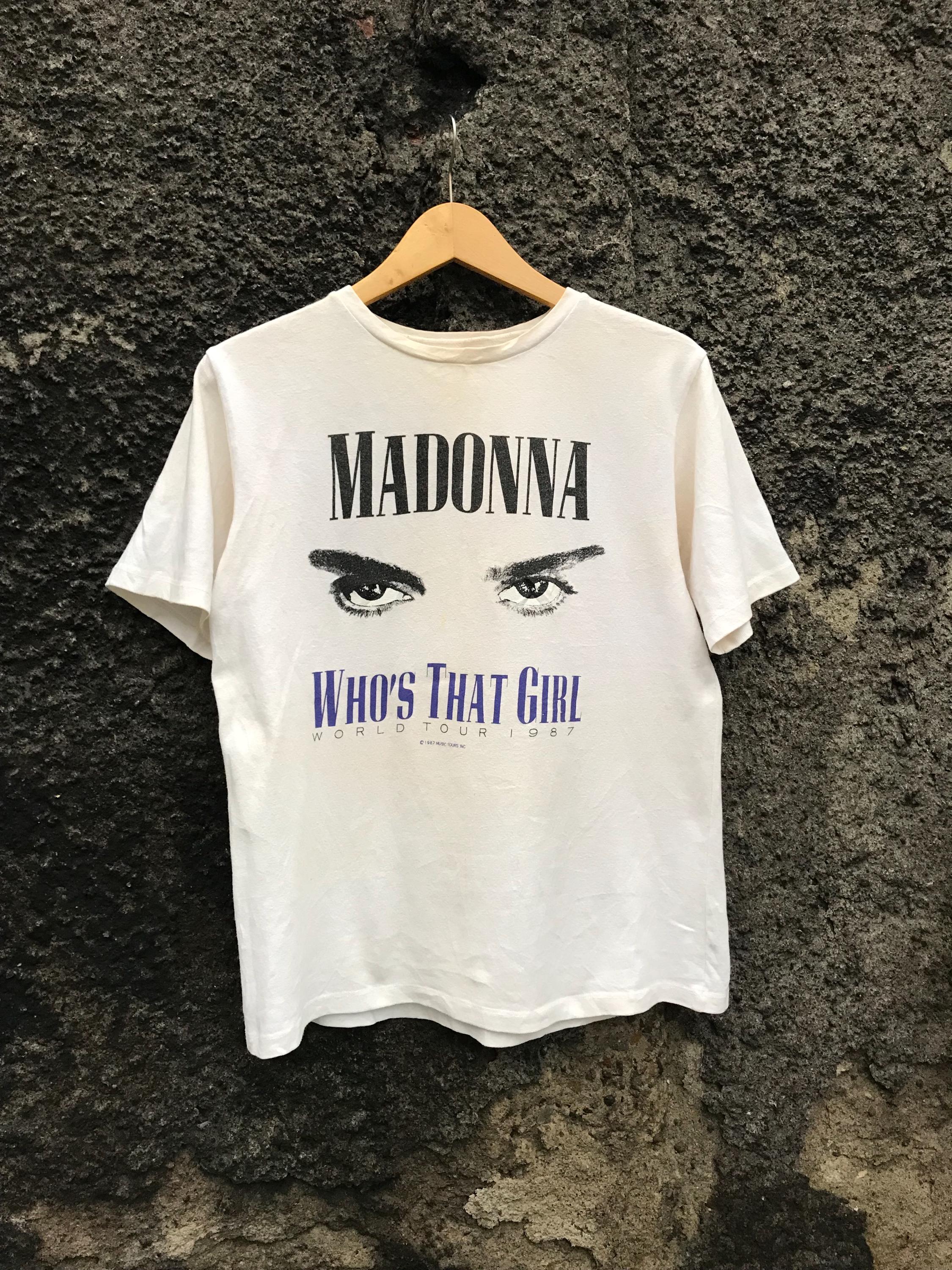 T-shirt Vintage Madonna Who's That Girl Tour 1988 - Taille L, Blanc, Coton, Occasion Très Bon état
