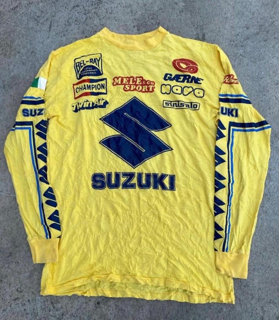 ★YESEYESEE★ CLogo LS Mustard Vintage 80s Suzuki Geboers No 1 Motocross World Champion