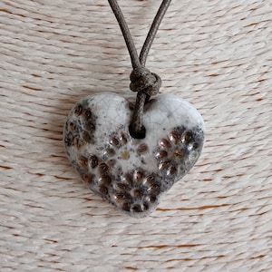 Heart necklace, Raku ceramic pendant, Heart pendant, Ceramic necklace