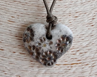 Heart necklace, Raku ceramic pendant, Heart pendant, Ceramic necklace