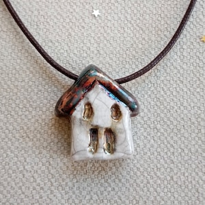 House necklace, Raku ceramic pendant, House pendant, Ceramic necklace