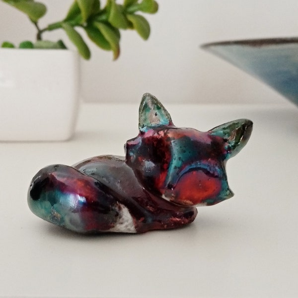 Fox figurine, Fox sculpture, Raku animal, Ceramic figurine, Fox gift figurine, 2,16"x1,37"