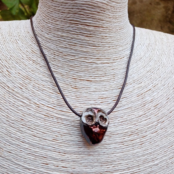 Owl raku pendant, Raku ceramic pendant, Ceramic animal pendant, Ceramic jewelry