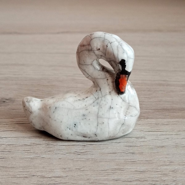 Figurine cygne, Céramique Raku, Objet deco, Animaux céramique