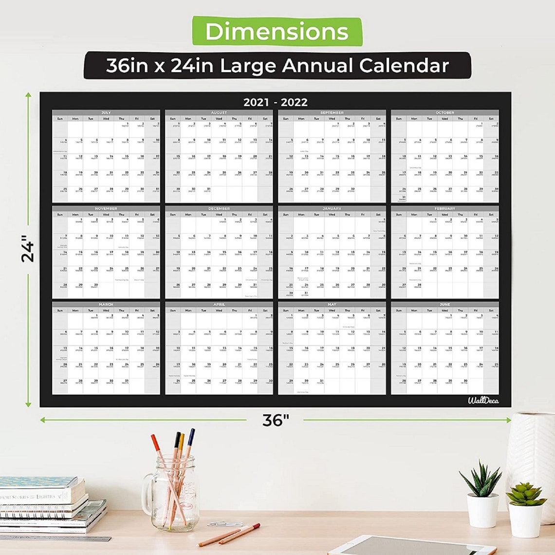 Large Annual Erasable Laminated Wall Calendar 24 x 36 Inch | Etsy