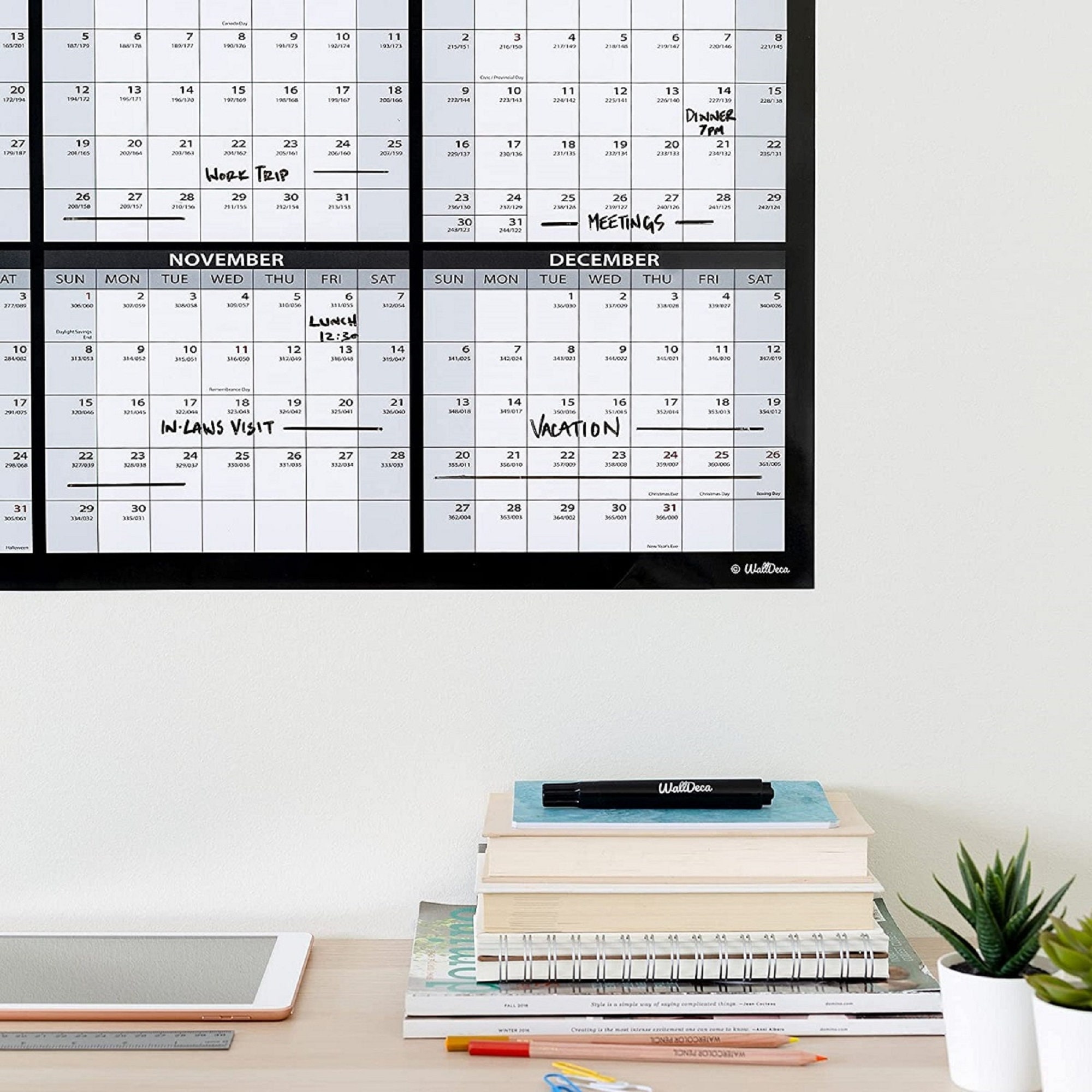 Large Annual Erasable Laminated Wall Calendar 24 x 36 Inch Etsy