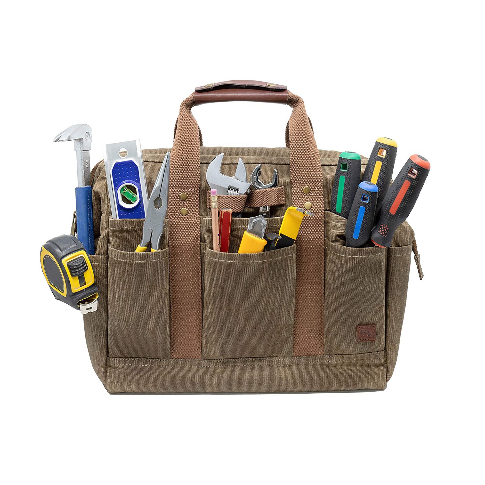 Canvas Tool Bag 14inch Khaki 18 Pockets classic Brown Etsy