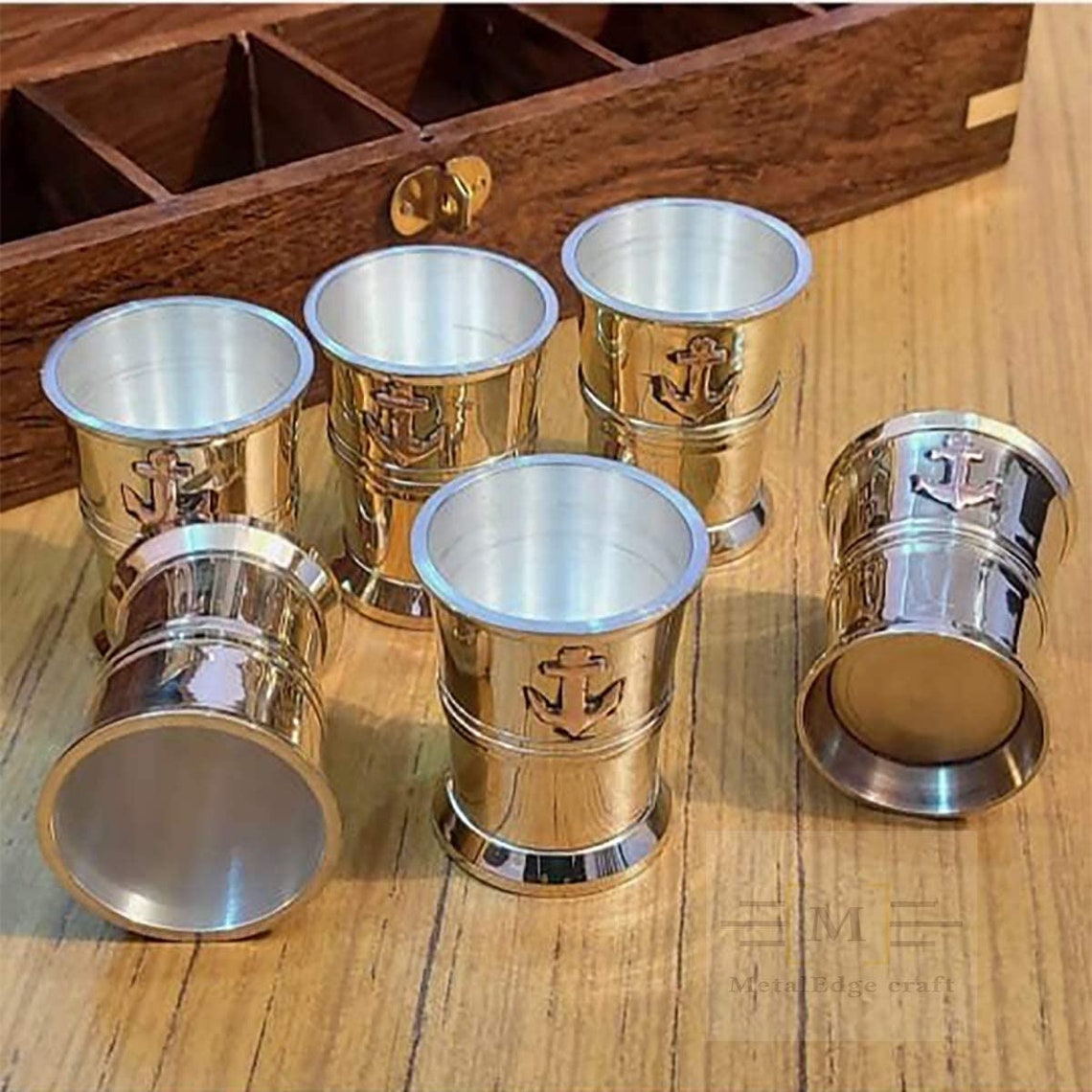Vintage Style Brass Vodka Shot Glasses With Silver Finish Etsy