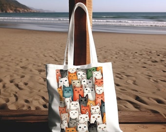 Cute Cats Canvas Tote Bag totes Grocery Bag Shopping Bag Gift Pets Tote Bag