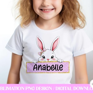 Benutzerdefinierte Ostern Sublimation PNG / Süßer Osterhase / Kokette Schleife Mädchen Shirt / Eiersuche Tasche / Aquarell Gold Glitter Polka Dot Design