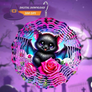 Molinillo de viento de murciélago de Halloween Sublimación PNG / Estampado de guepardo y leopardo de neón rosa / Diseño de rosas góticas desgastadas grunge