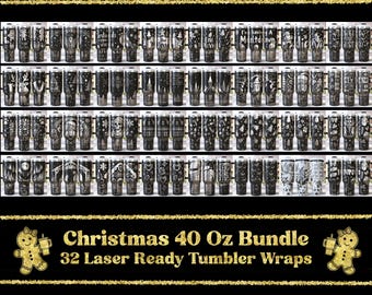 Christmas Laser SVG Bundle 40 Oz Tumbler Wrap, Seamless Laser Engraving SVG File Santa Reindeer Candy Cane Nativity Funny Coquette Snowflake