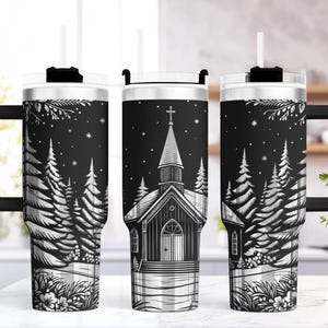 Religiöses Laser 40 Oz Tumbler Wrap SVG / Gravur Quencher Seamless Design / Christian Faith Church / Winter Wonderland