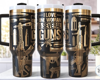 2e amendement SVG 40 Oz Laser Tumbler Wrap, gegraveerde geëtste quencher naadloos, patriottische munitiegeweren, ik hou van één vrouw en verschillende wapens