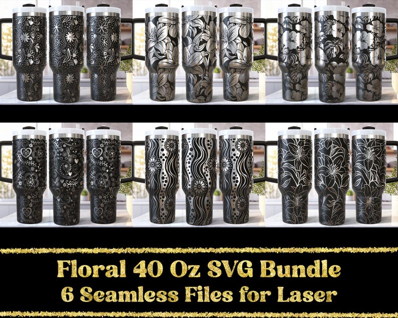 Floral SVG Laser 40 Oz Tumbler Wrap Bundle / Engraved Etched Quencher ...