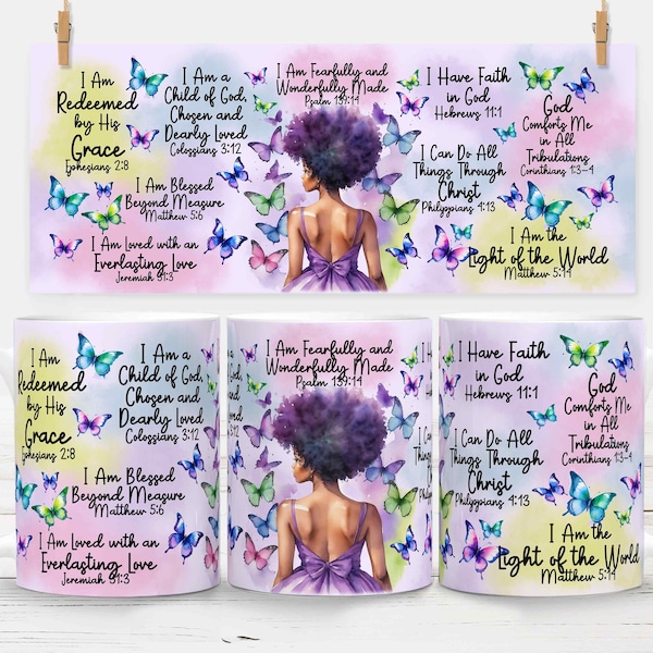 Bible Affirmations Mug Wrap, 11 oz / 15 Oz Sublimation PNG / Christian Religious Quotes / Watercolor Design