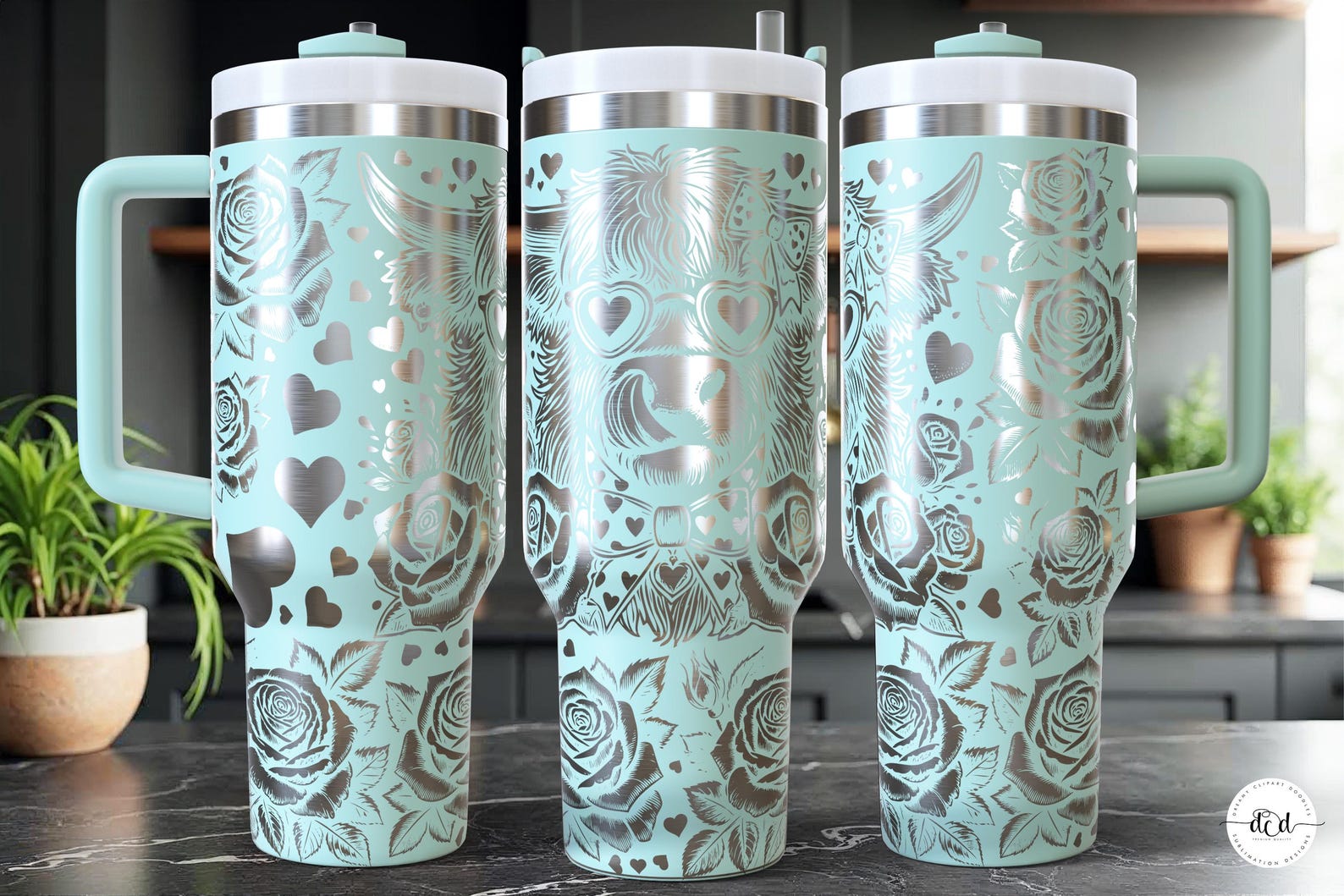 Valentine's Cow 40 Oz Laser Tumbler Wrap SVG / Engraved Etched Quencher ...