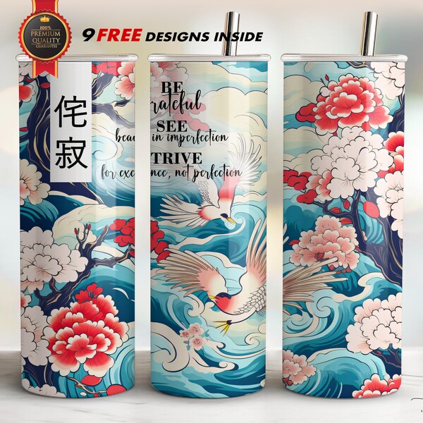 Wabi Sabi Tumbler Wrap, Straight Skinny 20oz, Sublimation PNG, Watercolor Design