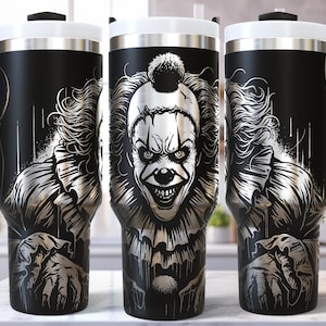 Envoltura para vaso láser de payaso de 40 oz, con grabado láser, diseño sin costuras, ideal para Halloween, terror, circo, vintage, terrorífico