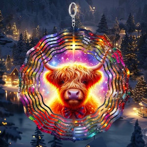 Highland Cow Windspinner Sublimatie PNG / Sparkly kerststerrenontwerp / Veranda Yard Decor