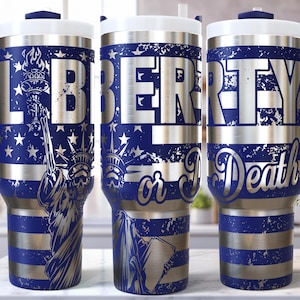 Envoltório para copo SVG patriótico a laser de 40 oz, arquivo para gravação a laser, design sem emendas, esqueleto da liberdade ou morte, independência, bandeira americana rústica