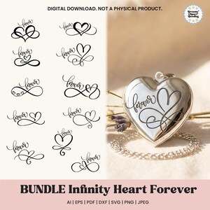 Infinity Herz SVG Bundle, Valentinstag Laser Cut Medaillon & Infinity Tattoo Schablone (DIGITAL DOWNLOAD)