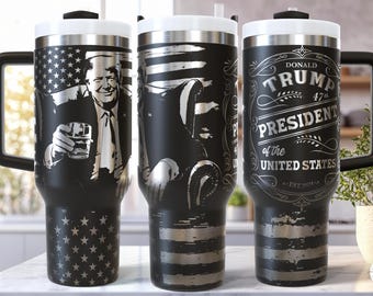 Trump SVG Laser 40 Oz Tumbler Wrap / Engraved Etched Seamless Design / 2024 Political 47 President / Vintage Whiskey Label / Rustic US Flag