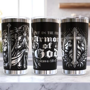 Rüstung Gottes SVG 20 Oz Laser Tumbler Wrap / graviertes, geätztes, nahtloses Design / Bibel Epheser Christian Glaube religiös / Frau Ritter Löwe
