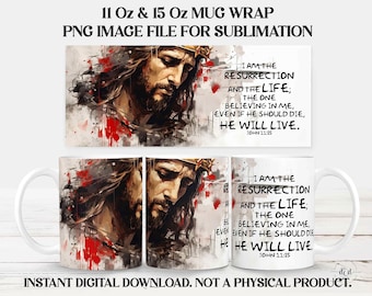 Easter Jesus Mug Wrap, 11 Oz & 15 Oz, Sublimation PNG, Watercolor Design, Instant Download