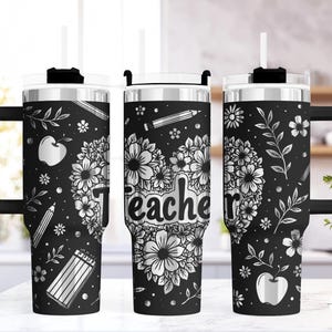 Professor 40 Oz Laser Tumbler Wrap / Gravado Quencher Design Sem Costura / Design Floral Coração / Lápis Maçãs Flores