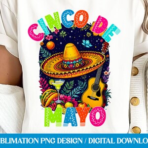 Cinco de Mayo Shirt Sublimation PNG / Mexikanische Feiertage Grafik T-Shirt / Folkloristisches Aquarell Unisex Design / Festlicher Latein PNG