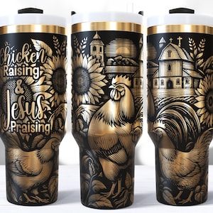Pollo SVG 40 Oz Laser Tumbler Wrap, Inciso Quencher Senza Cuciture, Croce Cristiana Rustica, Fienile, Fede, Ringraziamento, Autunno, Lode a Gesù