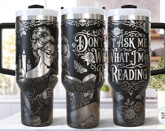Diseño SVG para grabado láser de vaso térmico de 40 oz con temática de romance oscuro y gótico, estilo literario romántico y literario.
