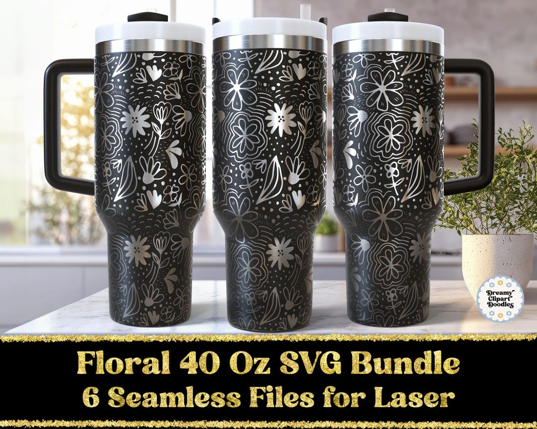 Floral SVG Laser 40 Oz Tumbler Wrap Bundle / Engraved Etched Quencher ...
