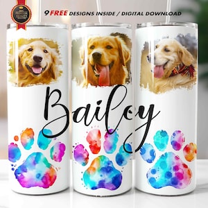 Custom Dog Photo Tumbler Wrap, Straight Skinny 20oz Sublimation, Instant Download / Rainbow Paws