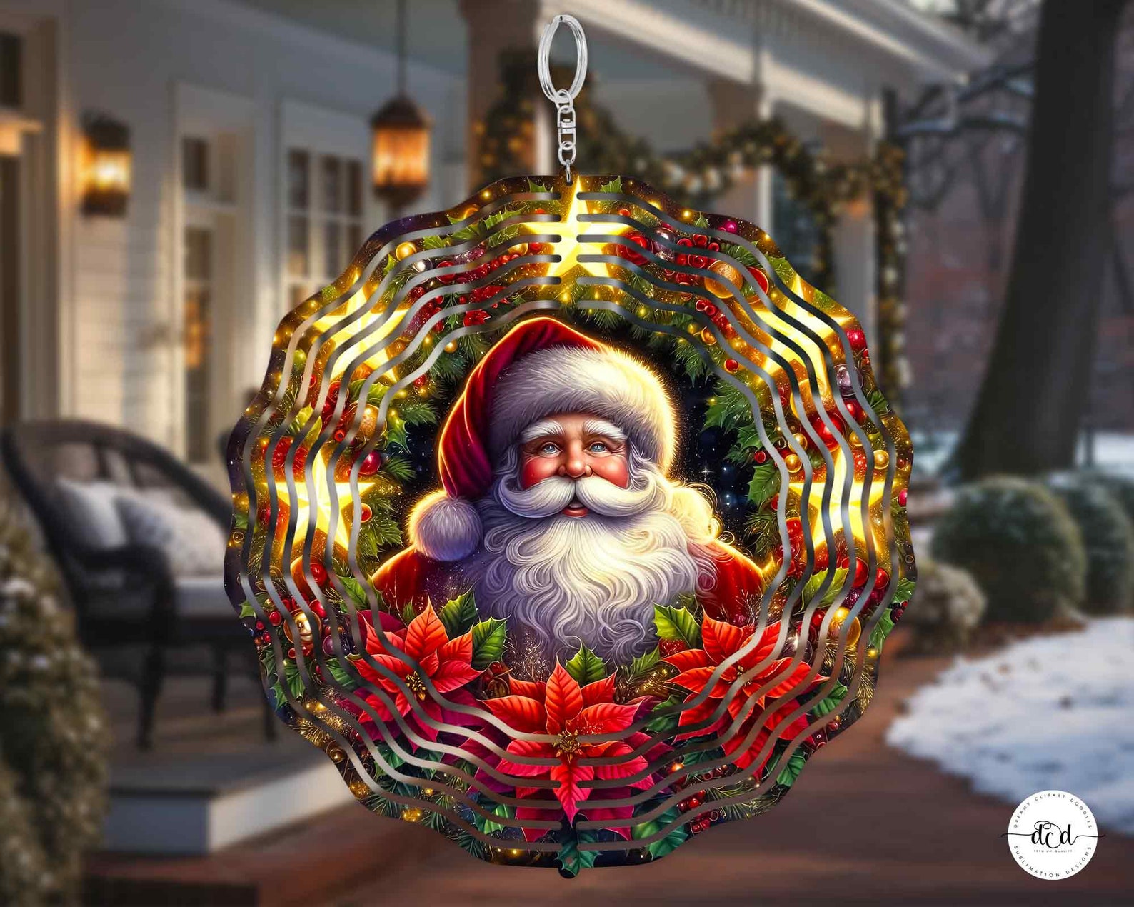 Christmas Wind Spinner Sublimation PNG / Santa Claus Sparkly Wreath ...