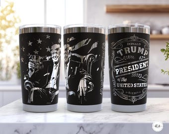 Trump SVG Laser 20Oz Tumbler Wrap / Engraved Etched Seamless Design / 2024 Political 47 President / Vintage Whiskey Label / Rustic US Flag