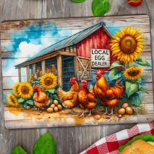 Planche à découper pour poulailler PNG pour sublimation / Tournesols design ferme rustique / Marchand d'oeufs local