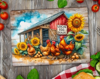 Chicken Coop Cutting Board PNG for Sublimation / Rustic Farmhouse Design Sunflowers / Local Egg Dealer