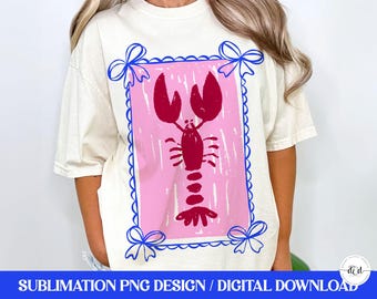 Coquette Lobster PNG, Sublimation Summer Shirt Design, Fisherman Aesthetic png, Preppy Coastal png, Crawfish Boil Season png, Seafood png