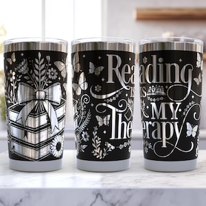 Coquette Books SVG 20 Oz Laser Tumbler Wrap / Grawerowany, trawiony, bezszwowy wzór / Łuk Wildflowers Bookish Booktrovert / Czytanie to moja terapia