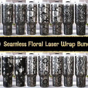 Pacote de embrulho de copo floral SVG Laser 40 Oz / Quencher gravado / Design sem costura para o dia das mães com flores / Rabisco de primavera desenhado à mão