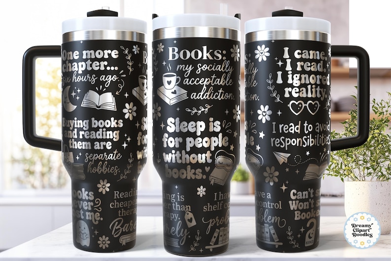 Leesgrage 40 oz beker wrap SVG lasergravure-bestand, grappige Romantasy Fantasy lezen citaten Booktok schattig Girly ontwerp afbeelding 1