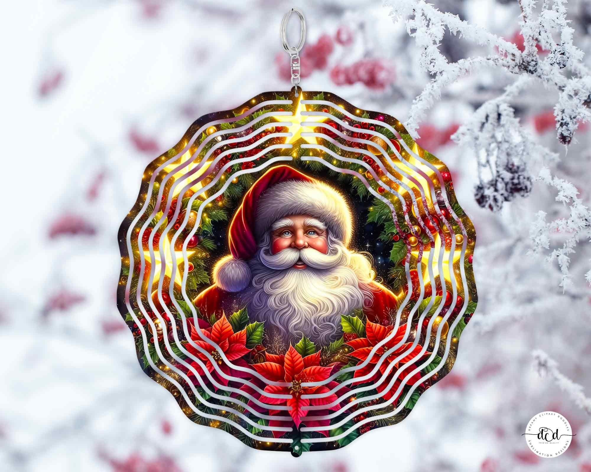 Christmas Wind Spinner Sublimation PNG / Santa Claus Sparkly Wreath ...