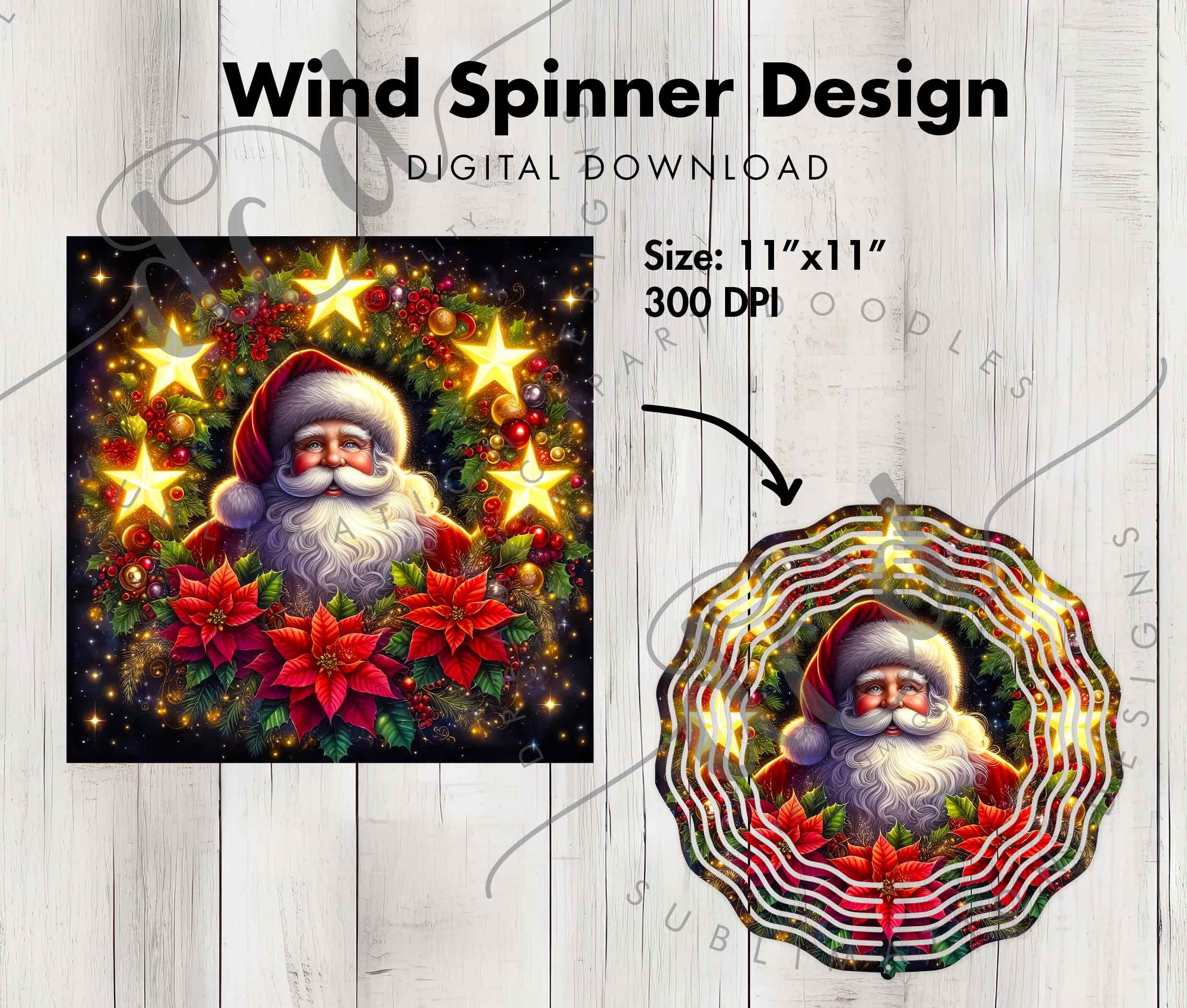 Christmas Wind Spinner Sublimation PNG / Santa Claus Sparkly Wreath ...