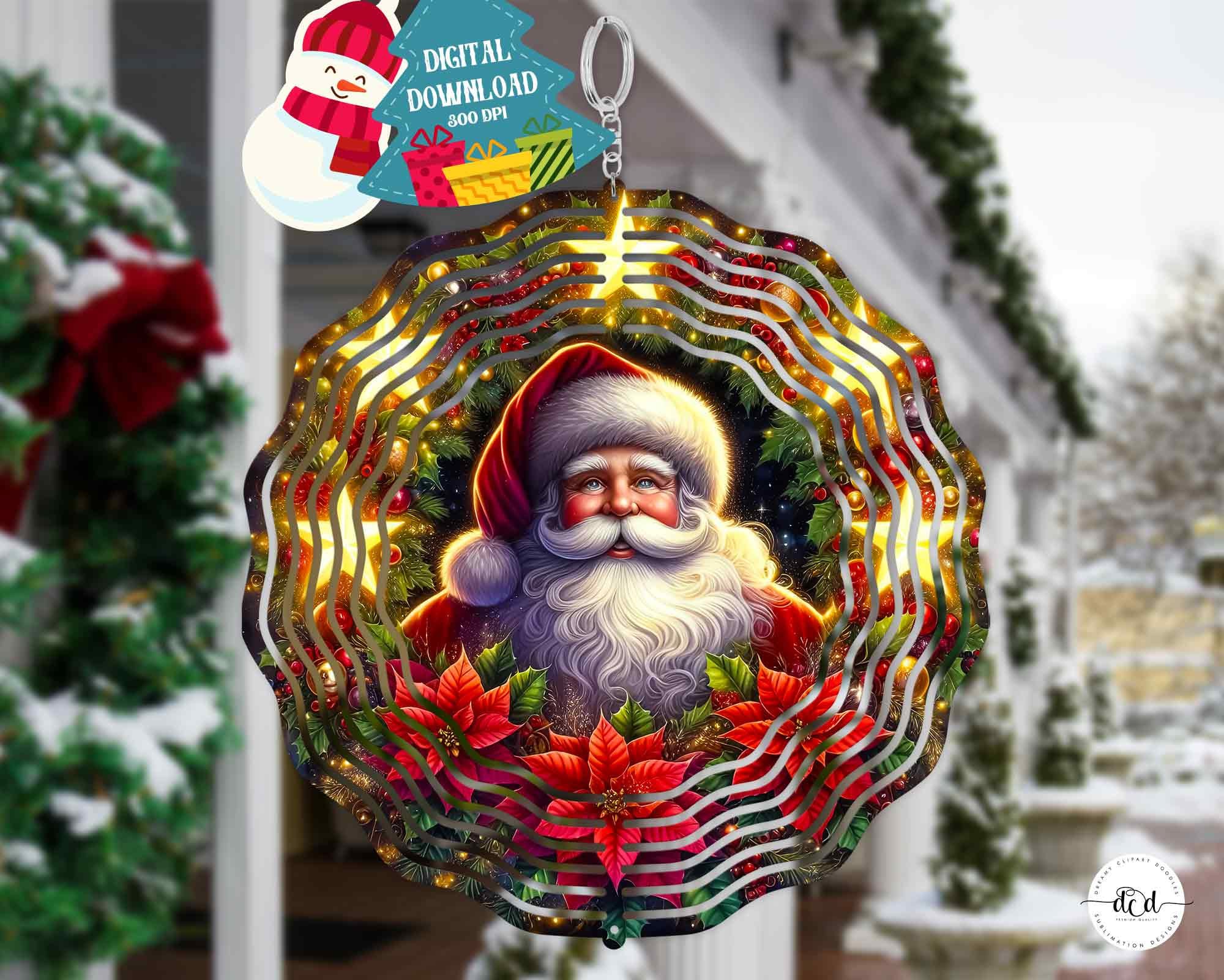 Christmas Wind Spinner Sublimation PNG / Santa Claus Sparkly Wreath ...